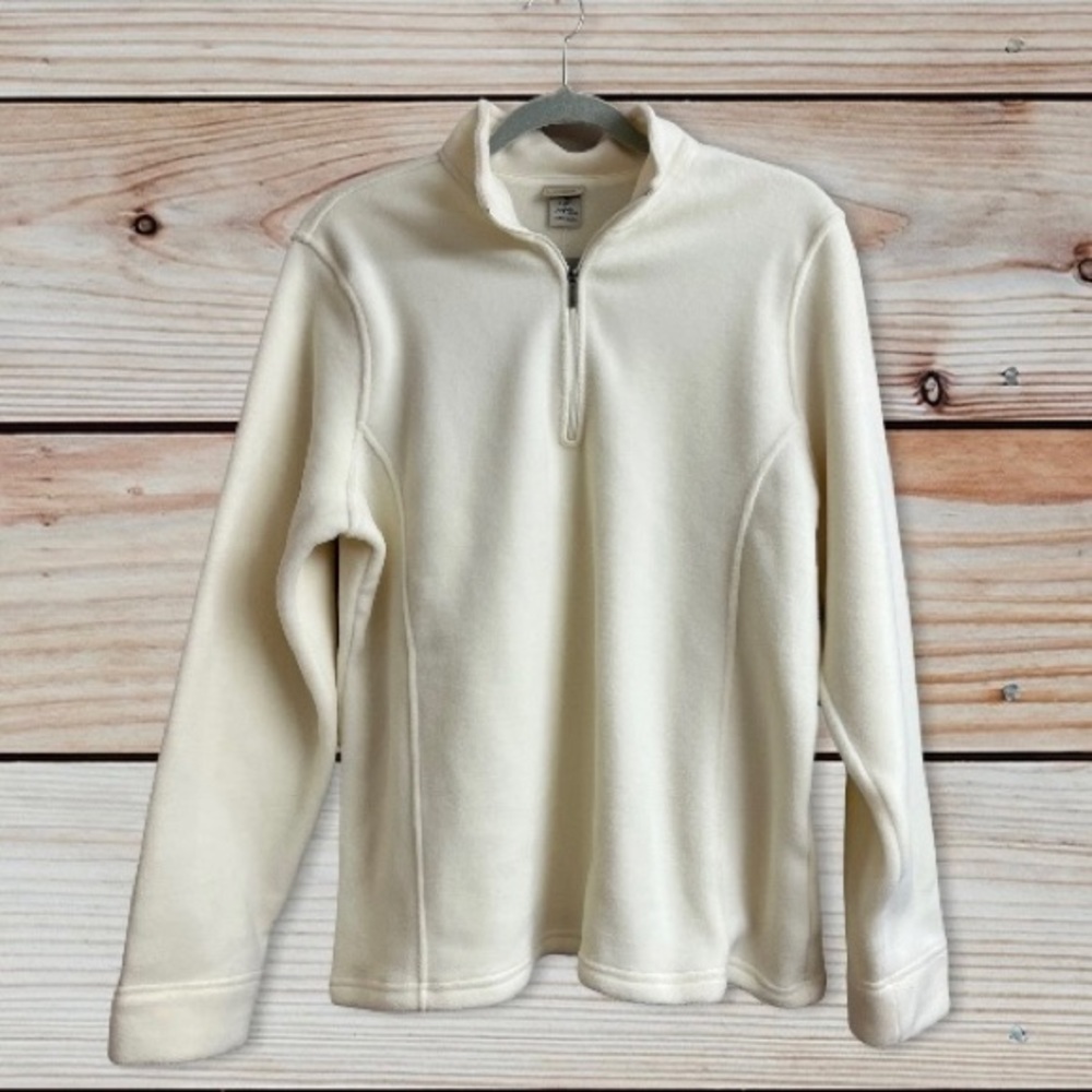NWT L.L. Bean Cream Off-White Quarter Zip Fleece Velour Pullover Top